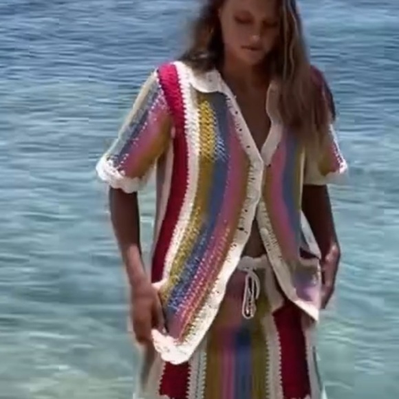 Steele the Label Kai Crochet Polo Top Button Front Striped Boho Australia - Picture 7 of 15